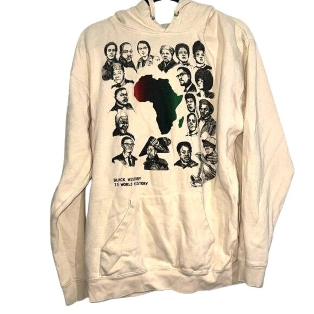 Black History Hoodie L By Zuni Sportswear - Beige With Africa Graphic & Pioneers